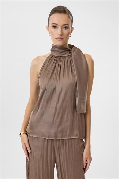 Omuzdan Bağlamalı Saten Bluz