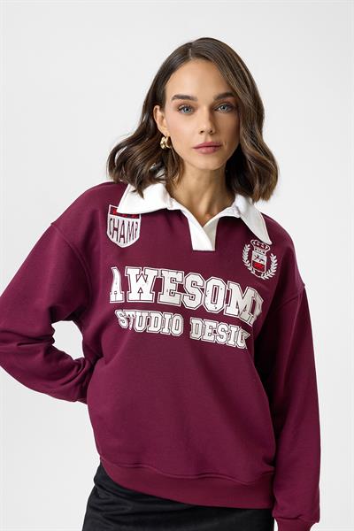 Awesome Yazılı Yakalı Sweatshirt