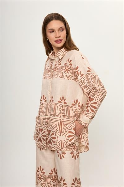 Yaprak Desenli Pamuklu Gömlek