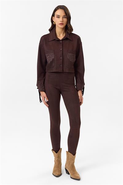 Püsküllü Nakışlı Süet Gömlek