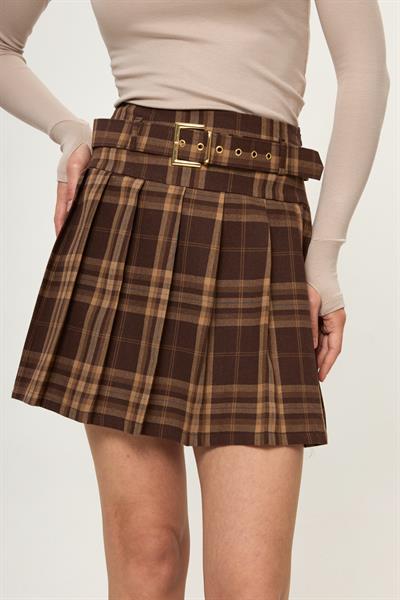 Kısa Pileli Ekose Etek