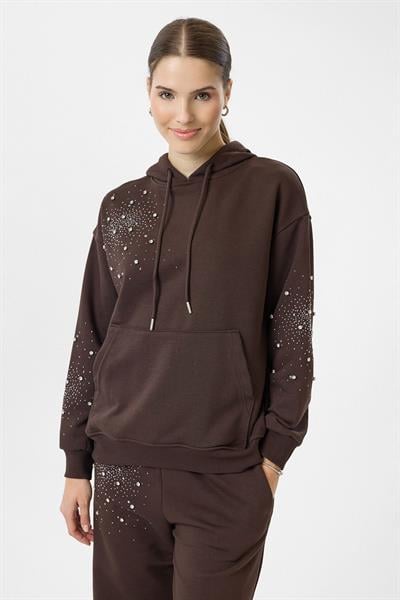 Taşlı Kapüşonlu Sweatshirt