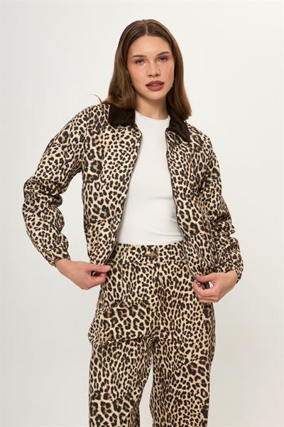 Leopar Desenli Yıkamalı Ceket