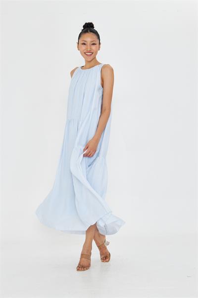 Sıfır Kol Fırfırlı Uzun Elbise