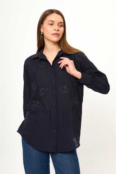 Buket Nakışlı Vual Gömlek