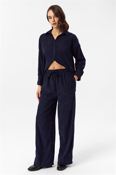 Çizgili Pullu Pantolon