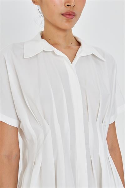 Pileli Gömlek Yaka Poplin Elbise