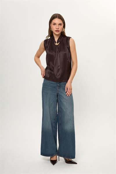 Fular Yakalı Saten Bluz