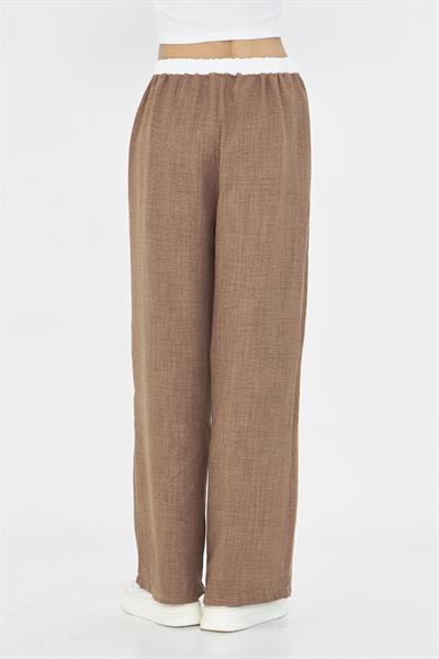 Beli Garnili Bağcıklı Bol Keten Görünümlü Pantolon