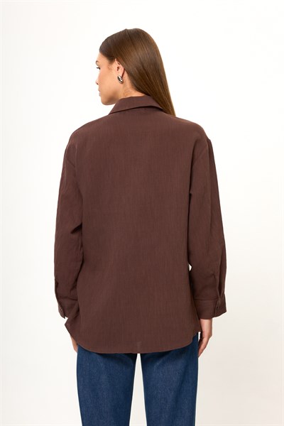 Kemer Detaylı Keten Karışımlı Gömlek