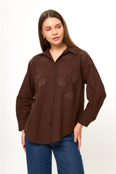 Buket Nakışlı Vual Gömlek