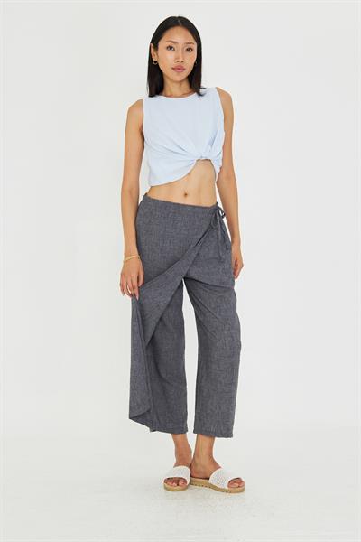 Etek Detaylı Keten Görünümlü Pantolon