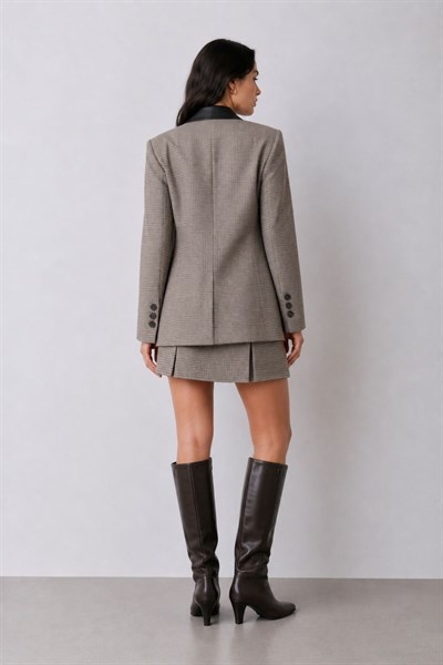 Kruvaze Yaka Ekose Blazer Ceket