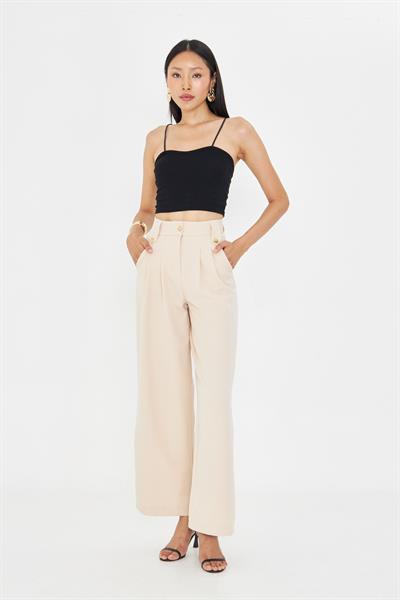 Kemeri Düğme Detaylı Atlas Pantolon - Taş