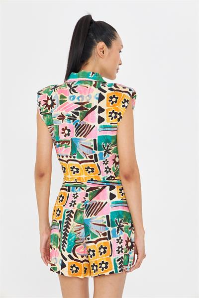 Önden Bağlamalı Desenli Gömlek