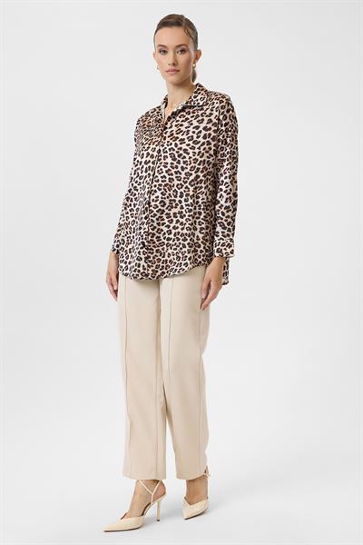 Leopar Desenli Klasik Saten Gömlek