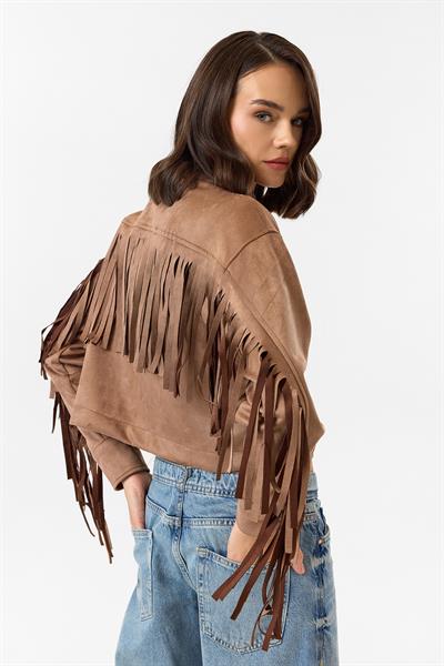 Püsküllü Nakışlı Süet Gömlek