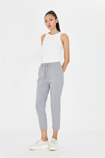 Lastikli Düğmeli Havuç Kesim Pantolon - Gri