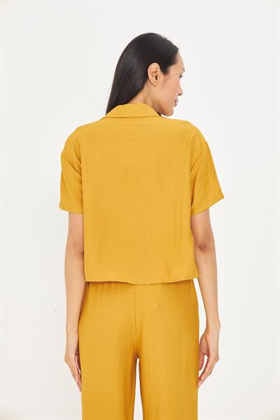 Cepli Kısa Keten Görünümlü Gömlek