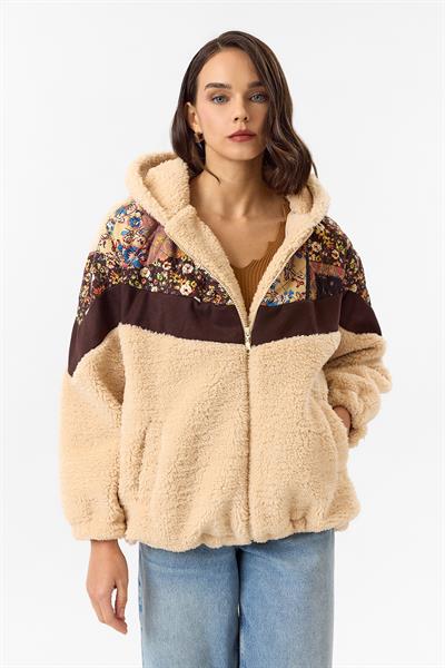 Kapüşonlu Robası Kapitone Etnik Desenli Mont