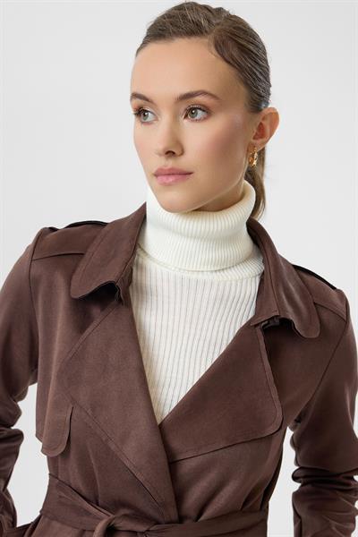 Kuşaklı Cepli Süet Trençkot