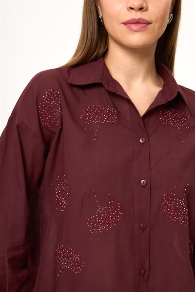 Buket Nakışlı Vual Gömlek