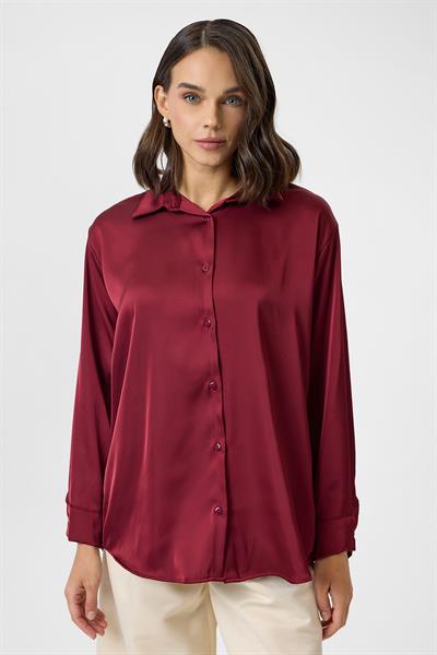 Klasik Saten Gömlek - Bordo