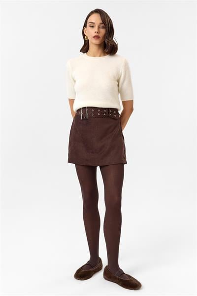 Kemerli Süet Şort Etek
