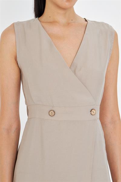 Çift Düğmeli Sıfır Kol Elbise