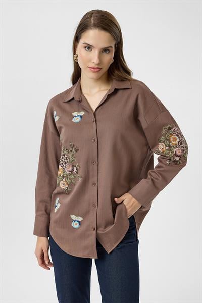 Kanaviçe Nakışlı Gabardin Gömlek