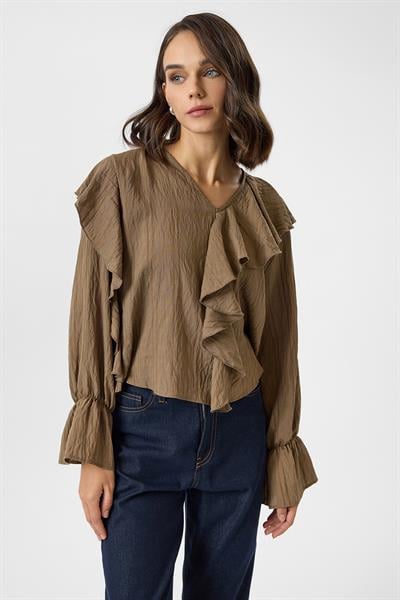 Volanlı Çizgili Bluz