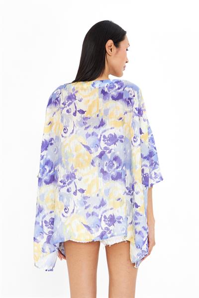 V Yaka Desenli Kimono