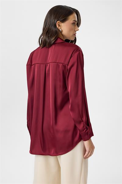 Klasik Saten Gömlek - Bordo