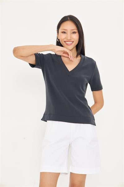 V Yaka Oversize Modal T-shirt - Siyah