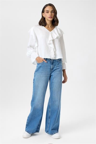 Volanlı Çizgili Bluz