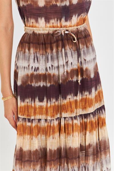 Desenli Fırfırlı Astarlı Uzun Etek