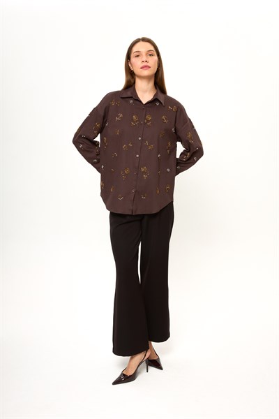 Boncuk İşlemeli Gabardin Gömlek