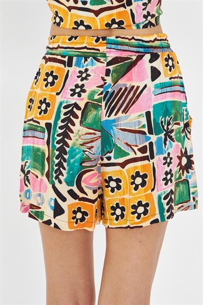 Lastikli Desenli Şort