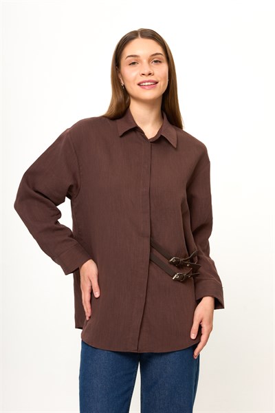 Kemer Detaylı Keten Karışımlı Gömlek