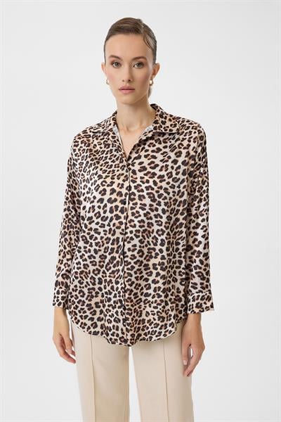 Leopar Desenli Klasik Saten Gömlek