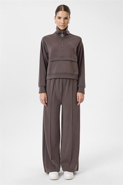 Yarım Fermuarlı Cepli Modal Sweatshirt