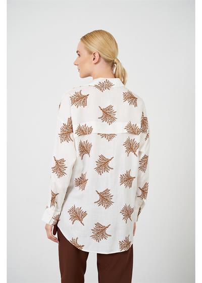 Ağaç Baskılı Taş İşlemeli Keten Görünümlü Gömlek 