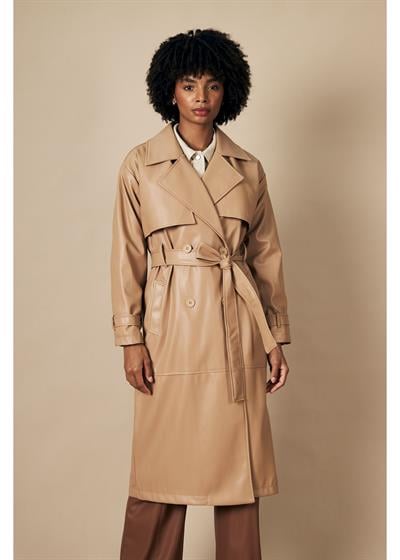 Allerli Kuşaklı Deri Trençkot 