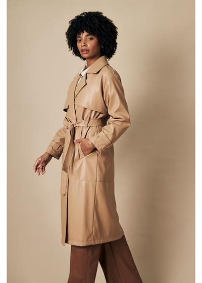 Allerli Kuşaklı Deri Trençkot 