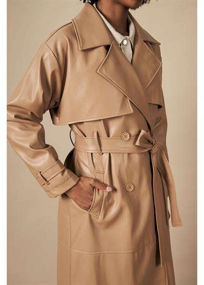 Allerli Kuşaklı Deri Trençkot 