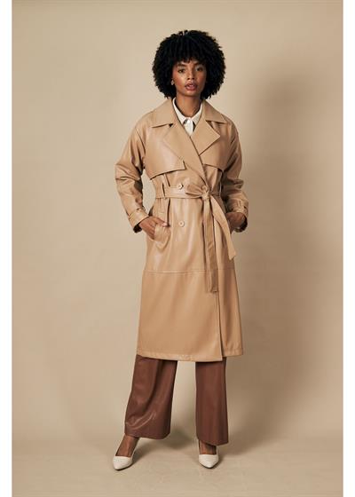 Allerli Kuşaklı Deri Trençkot 