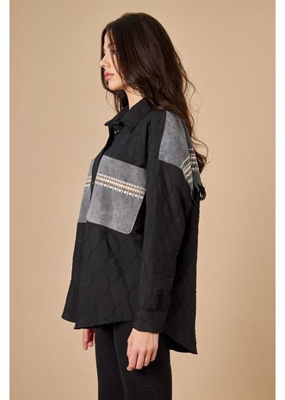 Arkası Nakışlı Garnili Uzun Kapitone Gömlek 