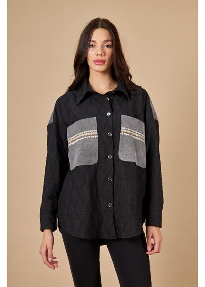 Arkası Nakışlı Garnili Uzun Kapitone Gömlek 