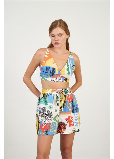 Askılı Güneş Baskılı Poplin Büstiyer