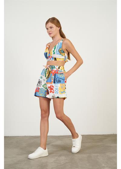 Askılı Güneş Baskılı Poplin Büstiyer